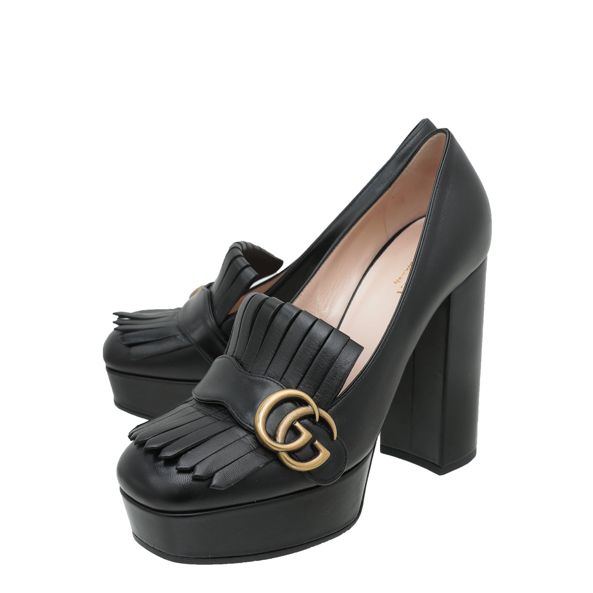 Gucci Black GG Marmont Fringe Platform Pump 38-Gucci-THE CLOSET