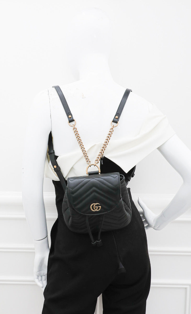 gucci bag mini backpack Gucci Black GG Marmont Mini Backpack Bag