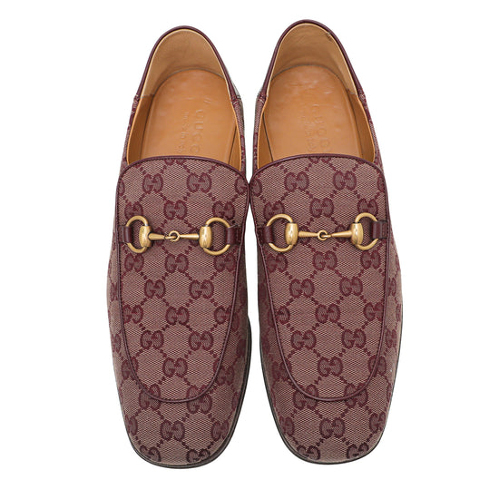 Gucci Rubino Bordeaux GG Monogram Granada Kid Horsebit Loafers 8.5