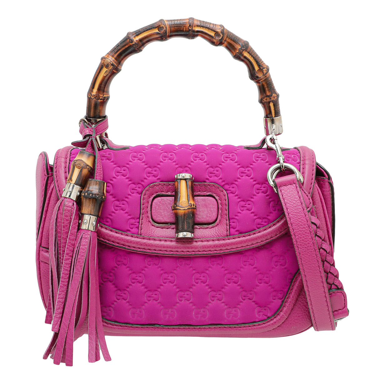 Gucci Magenta GG Neoprene New Bamboo Top Handle Bag-Gucci-THE CLOSET