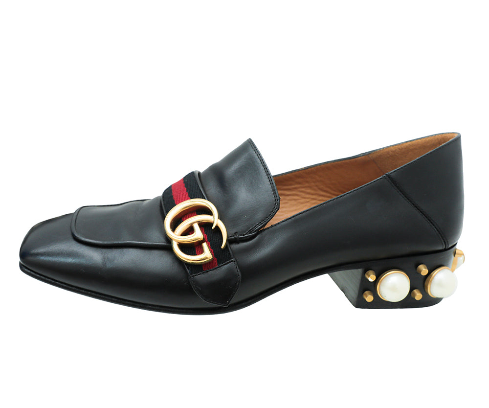 Gucci Black GG Pearl Mid-Heel Loafer 39