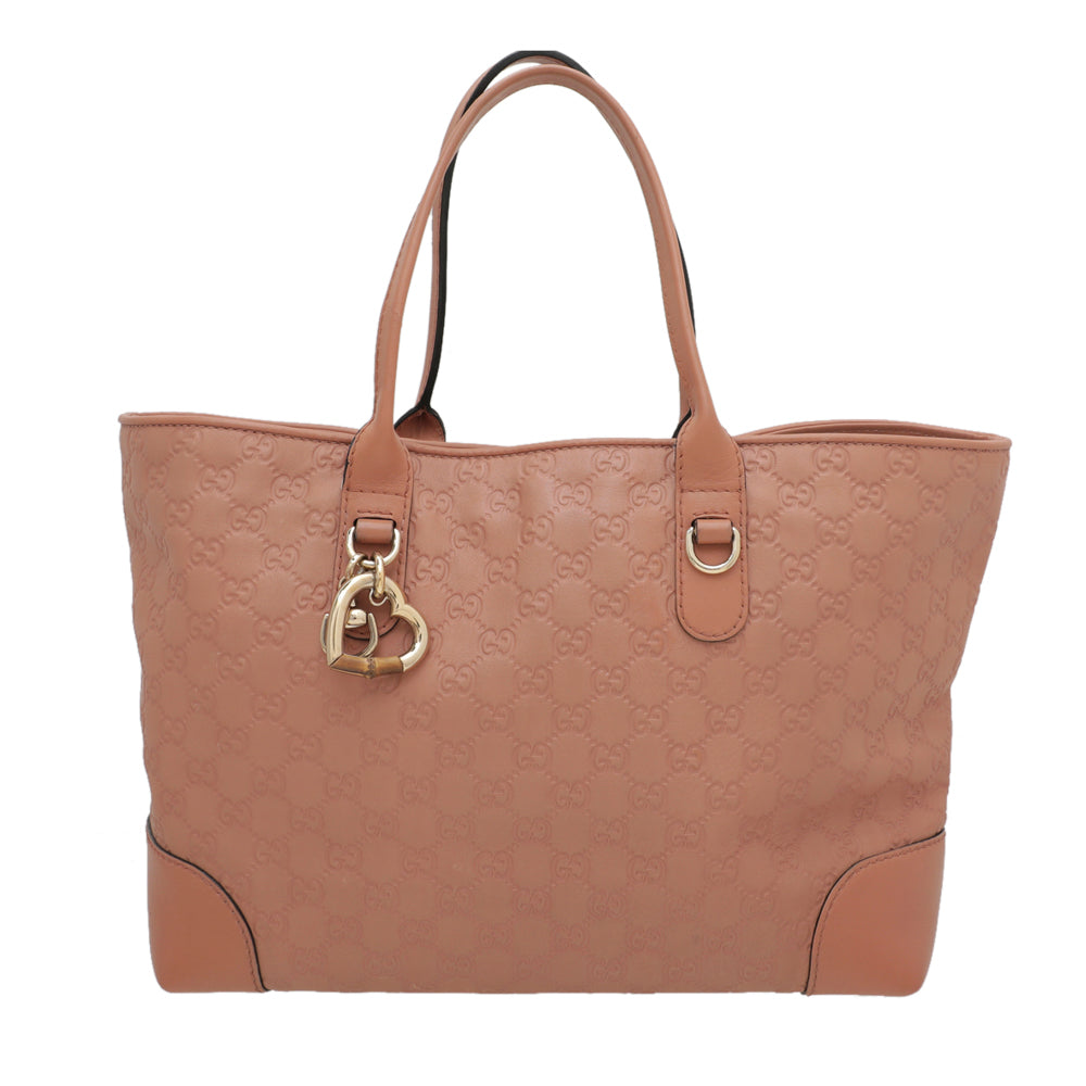 Gucci Rose Beige Guccissima Heart Bit Charm Tote Bag-Gucci-THE CLOSET