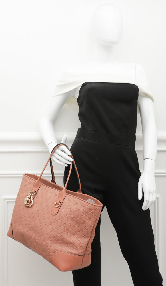 Gucci Rose Beige Guccissima Heart Bit Charm Tote Bag-Gucci-THE CLOSET
