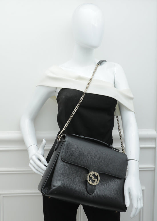 Gucci Black Interlocking G Top Handle Medium Bag