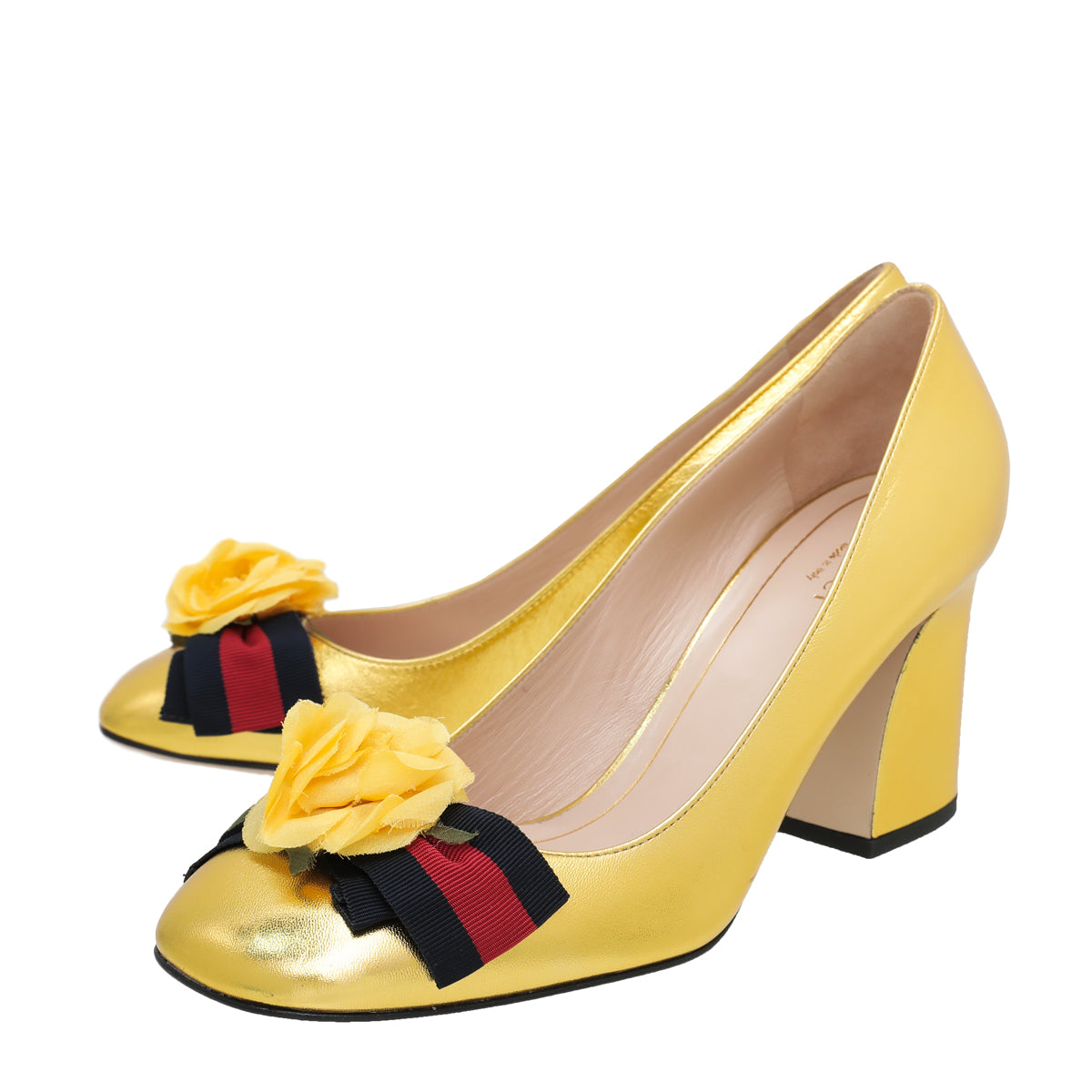 Gucci Metallic Gold Web Bow Rose Pump 38-Gucci-THE CLOSET