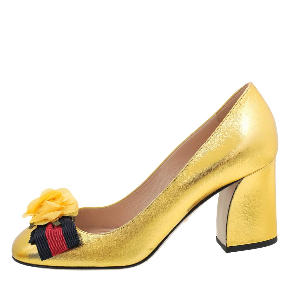 Gucci Metallic Gold Web Bow Rose Pump 38-Gucci-THE CLOSET