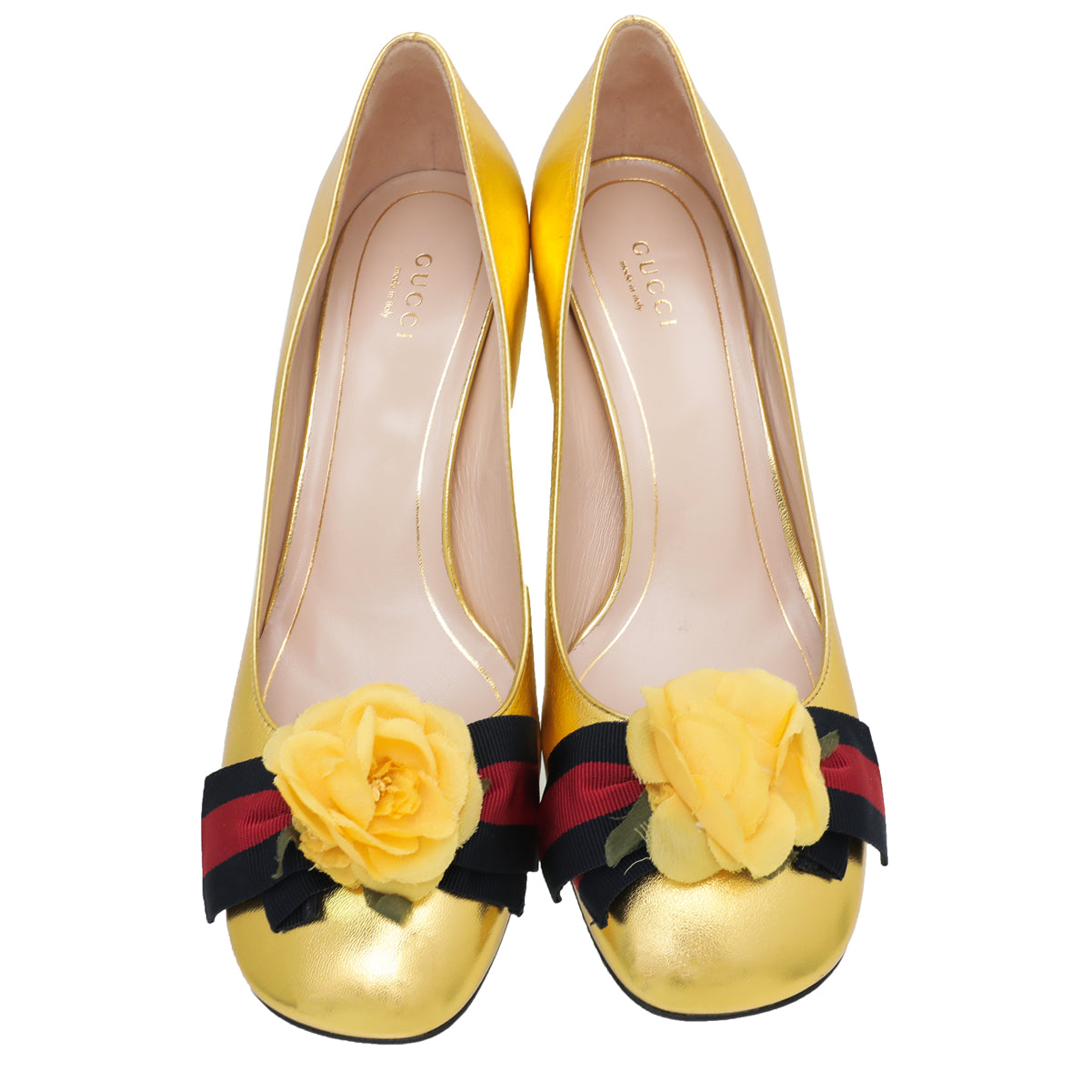 Gucci Metallic Gold Web Bow Rose Pump 38-Gucci-THE CLOSET