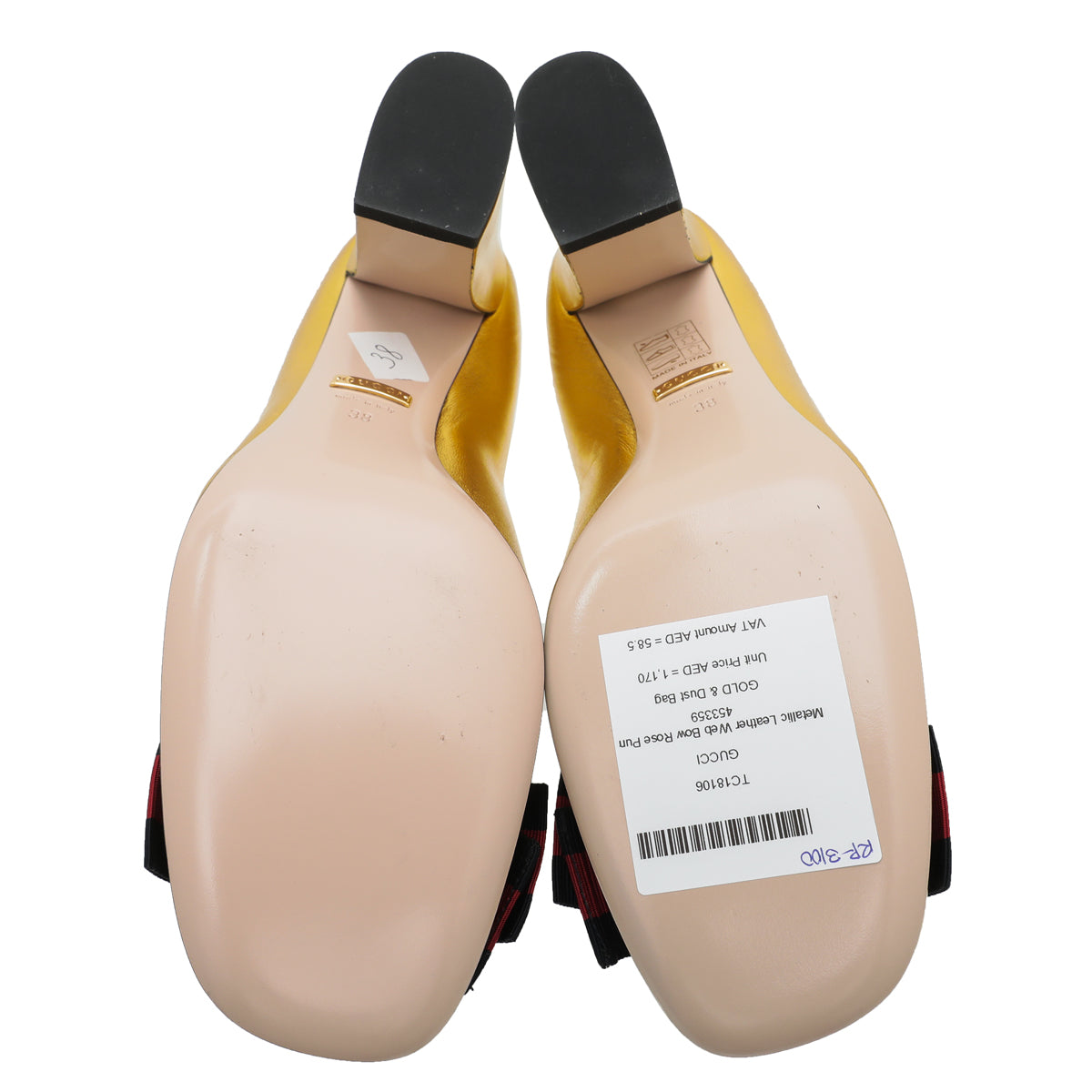 Gucci Metallic Gold Web Bow Rose Pump 38-Gucci-THE CLOSET