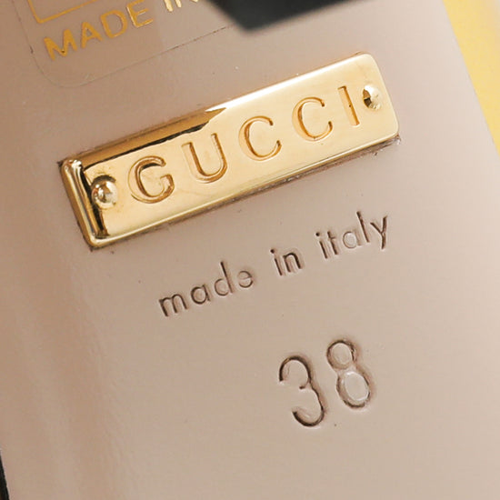 Gucci Metallic Gold Web Bow Rose Pump 38