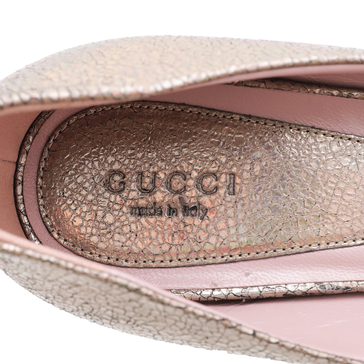 Gucci Metallic Iridescent Nizza Laser Platform Peep Toe Pump 38.5-Gucci-THE CLOSET