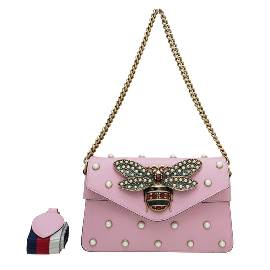 Gucci Pink Pearl Studded Queen Margaret Broadway Bag