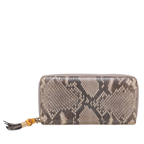 Gucci Metallic Gray Python Bamboo Tassel Zippy Wallet – The Closet