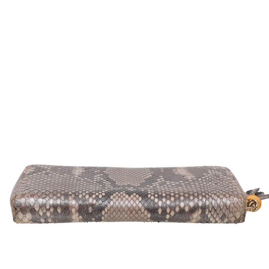 Gucci Metallic Gray Python Bamboo Tassel Zippy Wallet