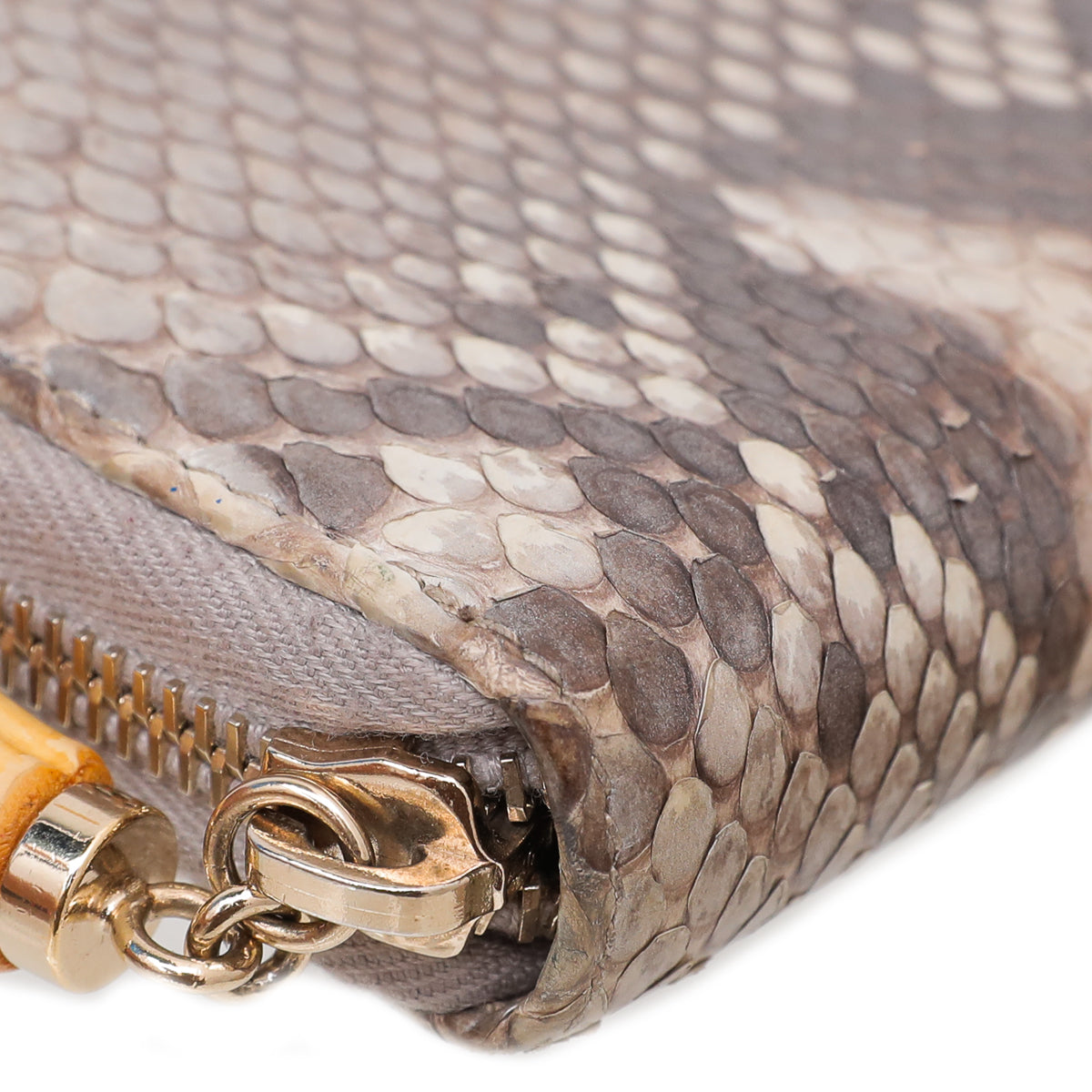 Gucci Metallic Gray Python Bamboo Tassel Zippy Wallet-Gucci-THE CLOSET