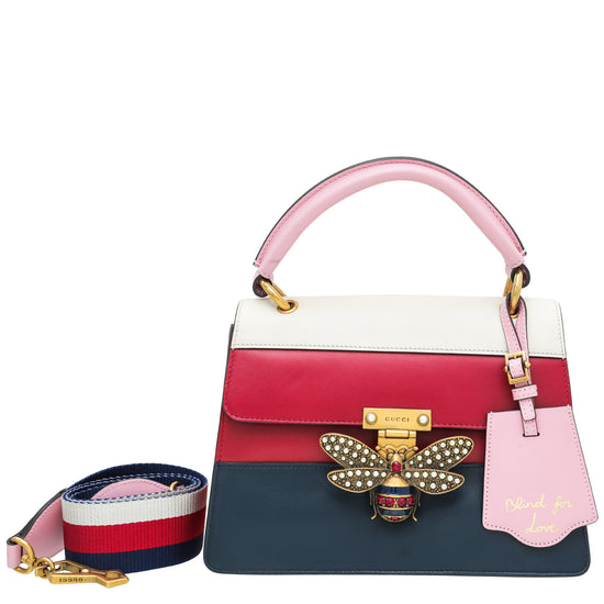 Gucci Queen Margaret Crystal Embellished Bee Clasp Tote Bag in Red