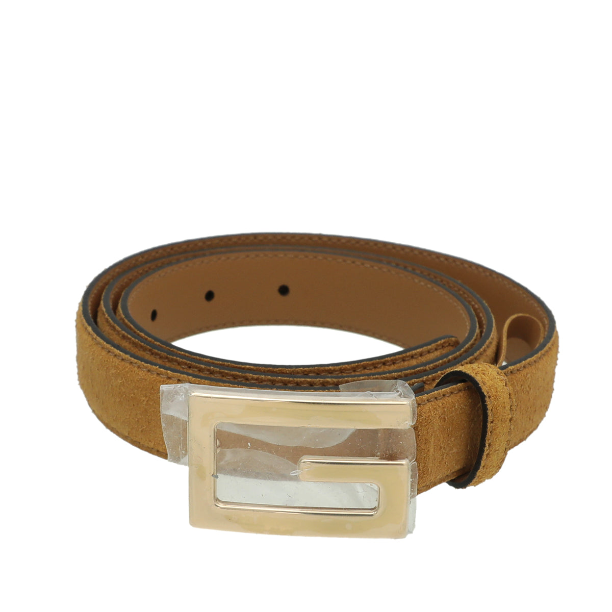 Gucci Mustard Suede Square G Buckle Belt 30-Gucci-THE CLOSET