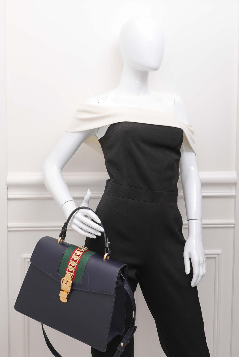 Gucci Navy Blue Sylvie Medium Bag-Gucci-THE CLOSET