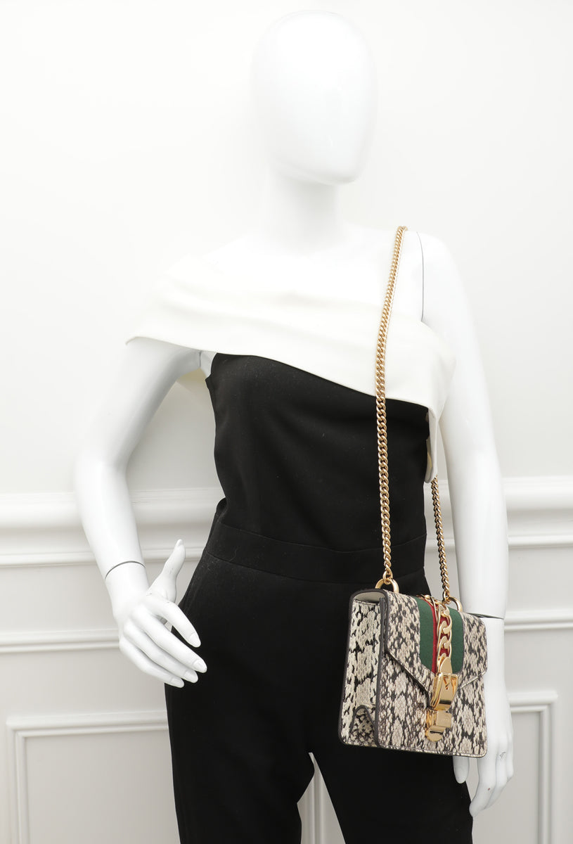 Gucci Natural Snakeskin Sylvie Mini Chain Bag-Gucci-THE CLOSET