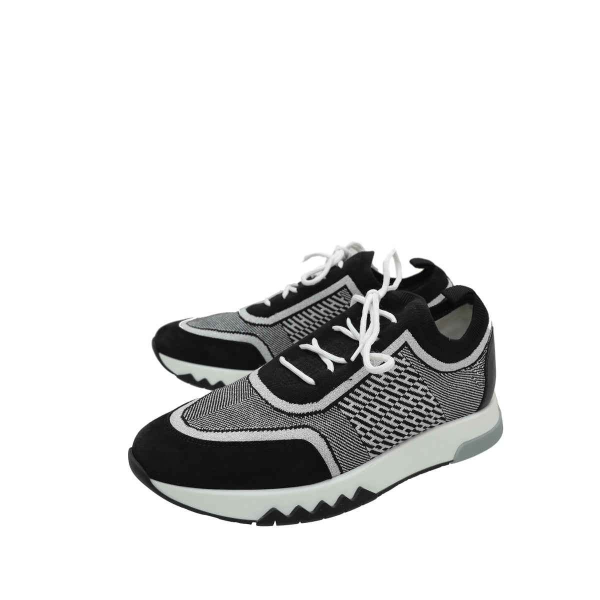 Hermes Bicolor Addict Goatskin Suede Knit Sneakers 38-Hermes-THE CLOSET