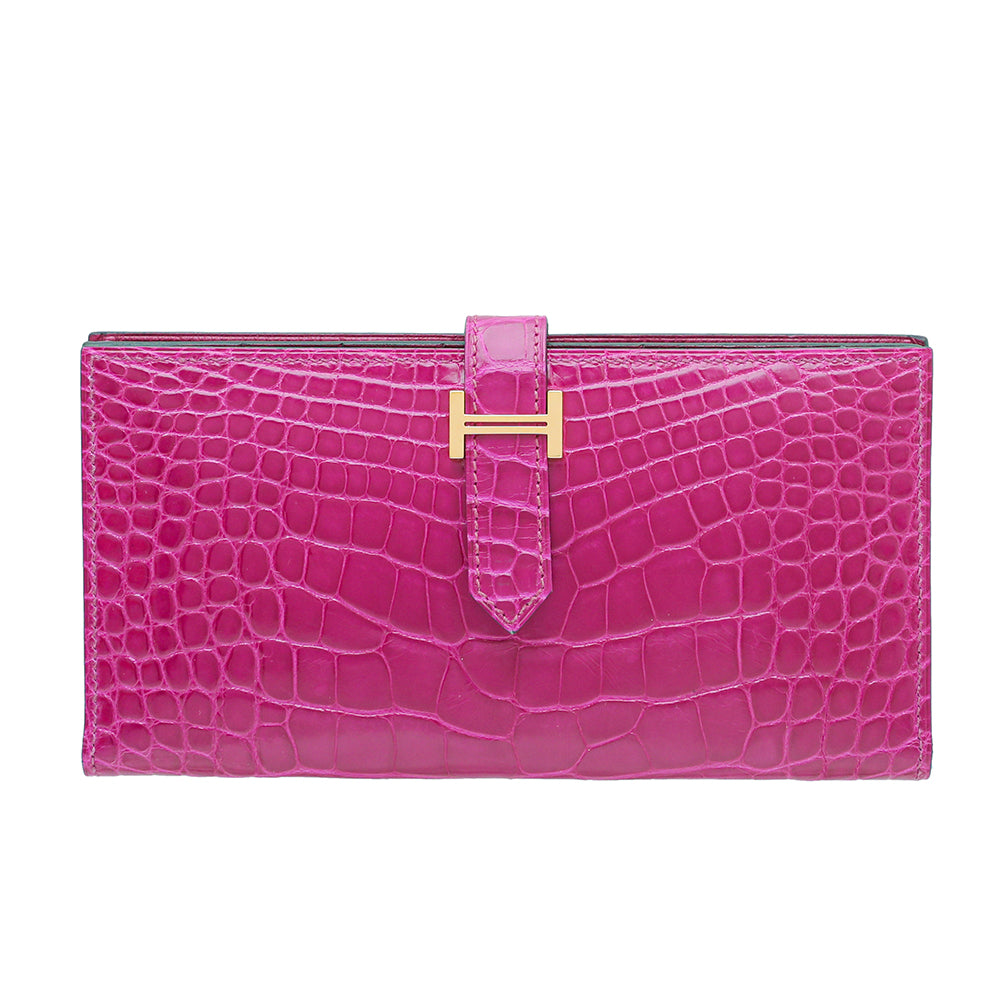 Hermes Rose Scheherazade Alligator Bearn Wallet-Hermes-THE CLOSET