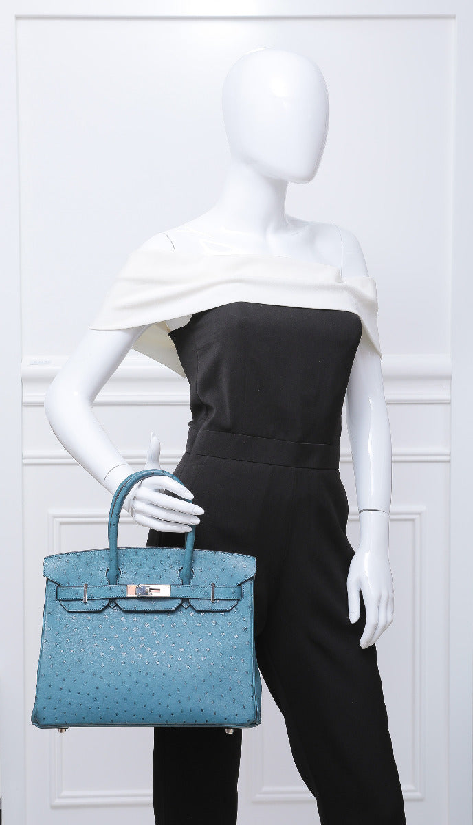 Hermes Cobalt Ostrich Birkin 30-Hermes-THE CLOSET