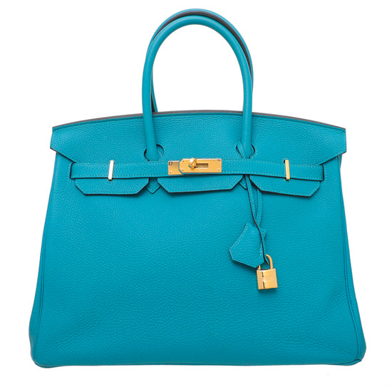 Hermes Turquoise Togo Birkin 35 Bag W- Scarf
