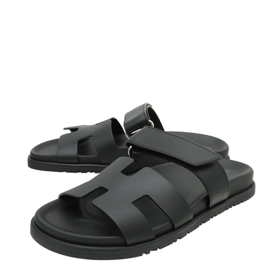 Hermes Black Chypre Sandals 38