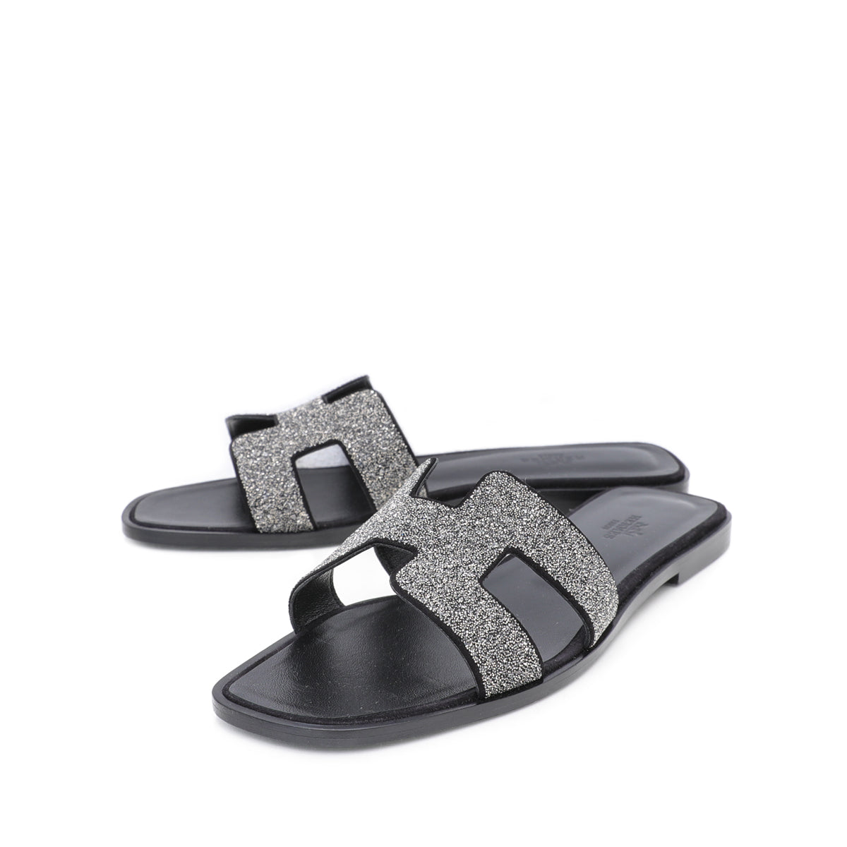 Hermes Noir Oran Suede Goatskin Crystal Detail Sandals 39.5-Hermes-THE CLOSET