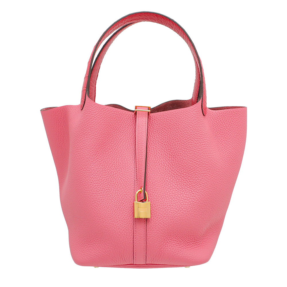 Hermes Rose Azalee Crocodile Handle Picotin 22 Touch Bag-Hermes-THE CLOSET