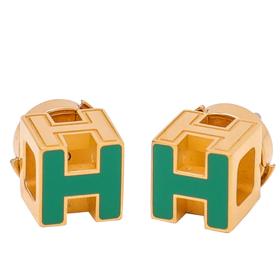 Hermes Green Cage D'H Earrings