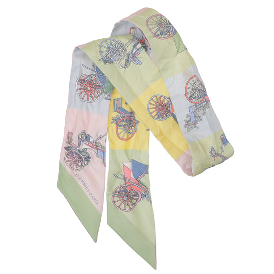 Hermes Multicolor Carriage Print Silk Twilly Scarf