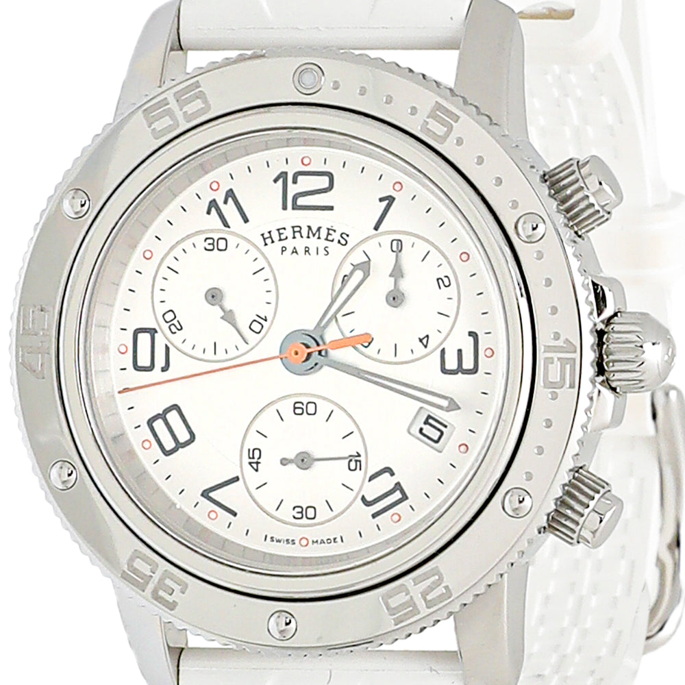 Hermes White Stainless Steel Clipper Chronograph Watch
