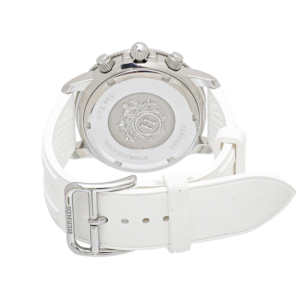 Hermes White Stainless Steel Clipper Chronograph Watch-Hermes-THE CLOSET