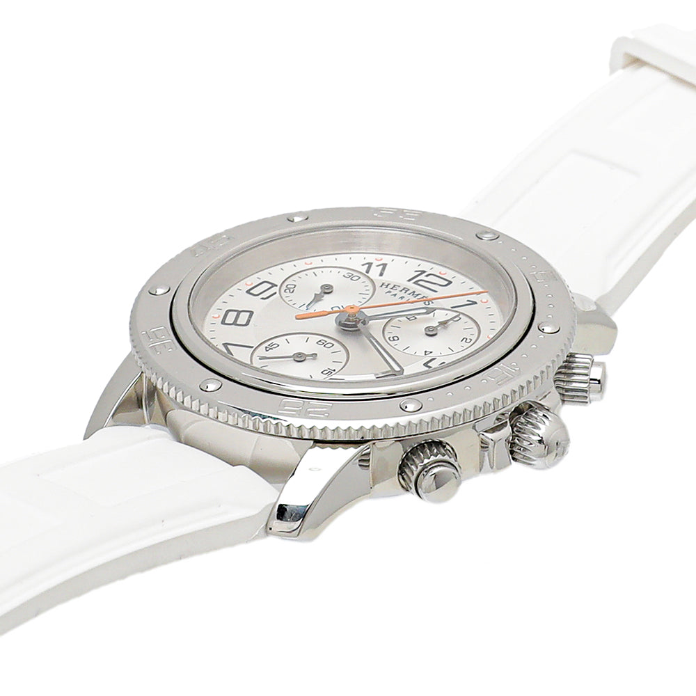 Hermes White Stainless Steel Clipper Chronograph Watch-Hermes-THE CLOSET