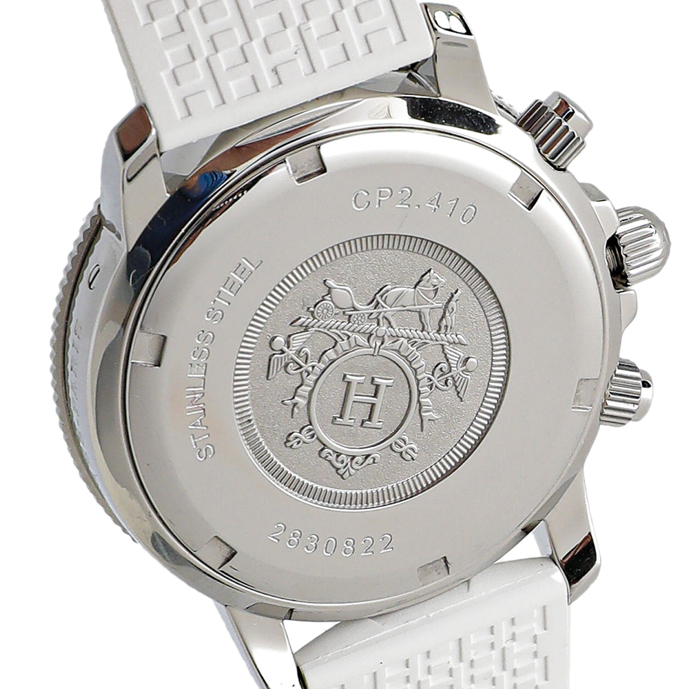 Hermes White Stainless Steel Clipper Chronograph Watch-Hermes-THE CLOSET
