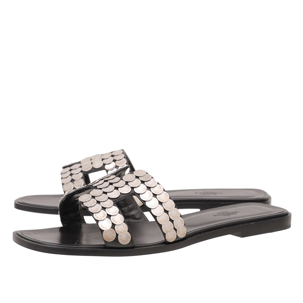 Hermes Noir Clou De Selle Oran Sandals 40-Hermes-THE CLOSET