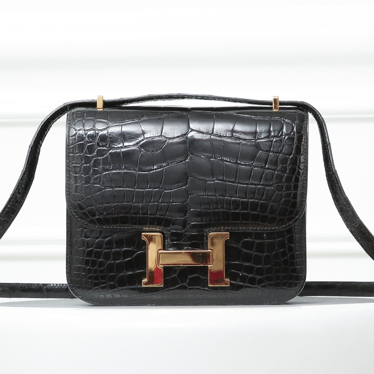 Hermes Black Shiny Alligator Constance 18 - Main Image