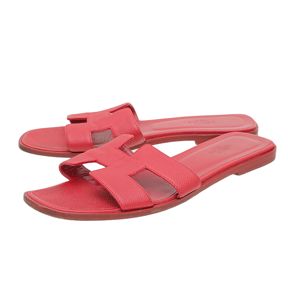 Hermes Red Epsom Oran Sandals 39-Hermes-THE CLOSET