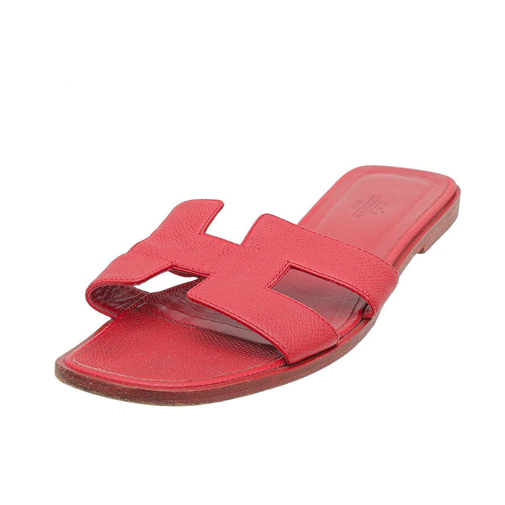 Hermes Red Epsom Oran Sandals 39-Hermes-THE CLOSET