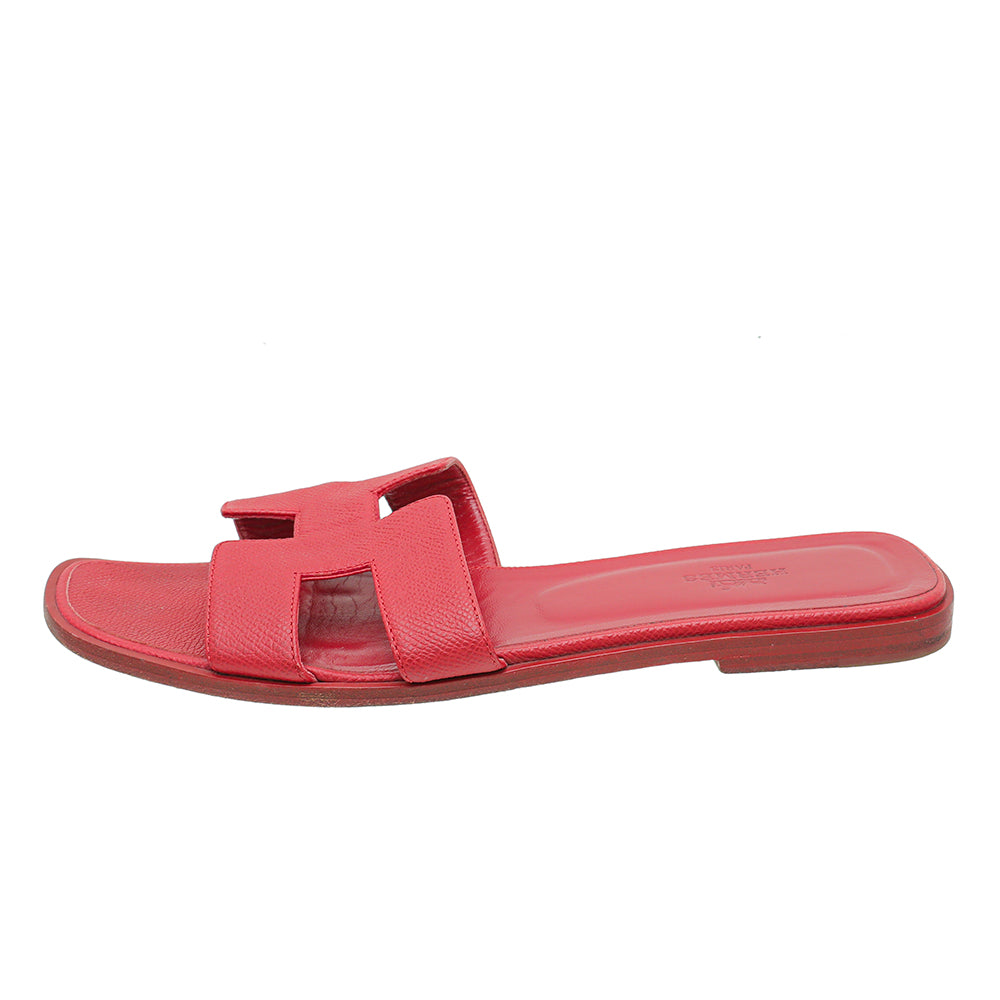 Hermes Red Epsom Oran Sandals 39-Hermes-THE CLOSET