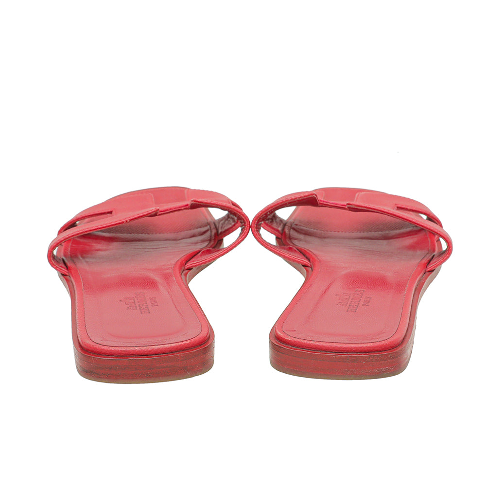 Hermes Red Epsom Oran Sandals 39-Hermes-THE CLOSET