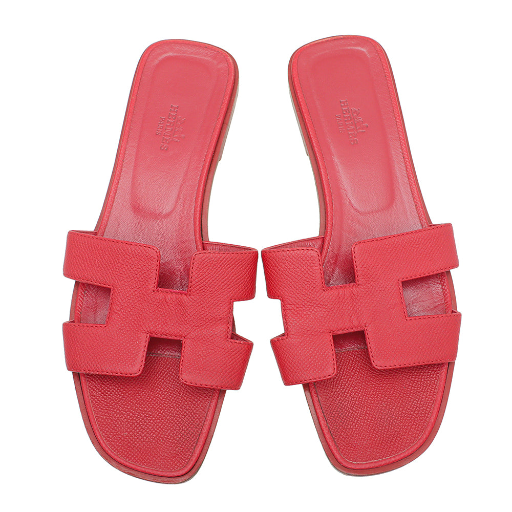 Hermes Red Epsom Oran Sandals 39-Hermes-THE CLOSET