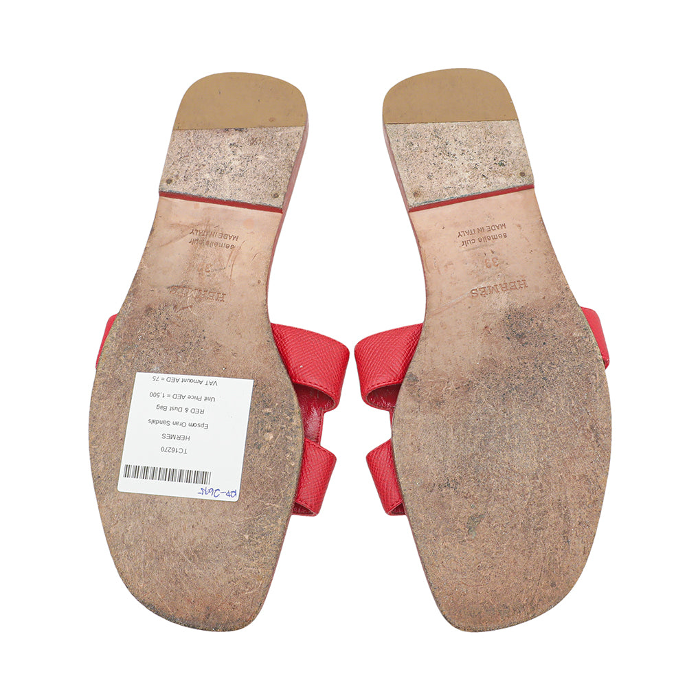 Hermes Red Epsom Oran Sandals 39-Hermes-THE CLOSET