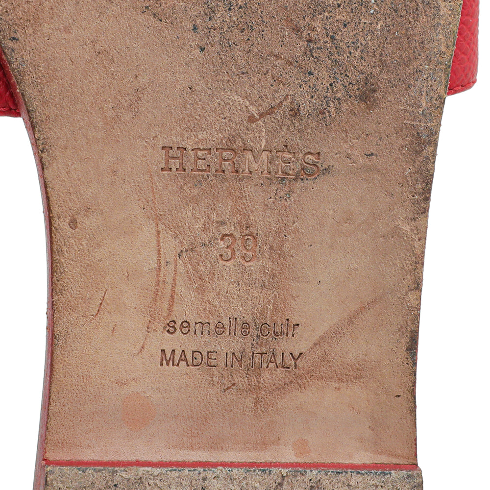 Hermes Red Epsom Oran Sandals 39-Hermes-THE CLOSET