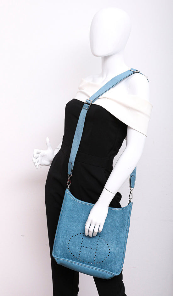 Hermes Kelly Pocket Shoulder Strap PM Blue Jean Palladium