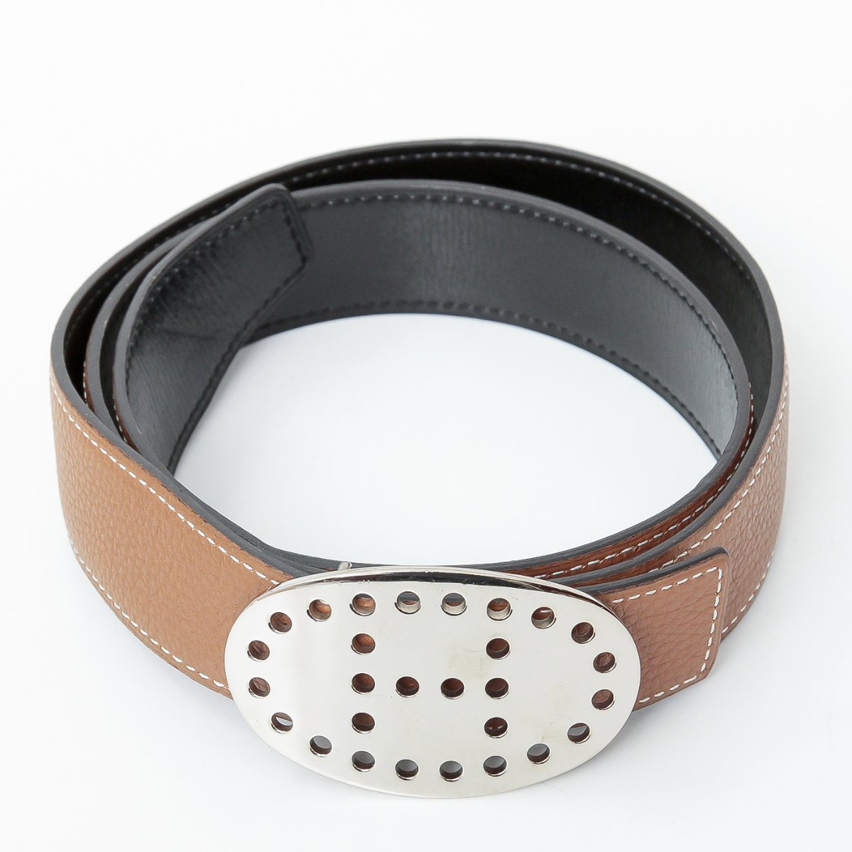 Hermes Bicolor Perf Buckle Reversible Belt 85-Hermes-THE CLOSET