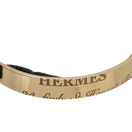 Hermes 18K Yellow Gold & Brown Leather Cartouche Bracelet