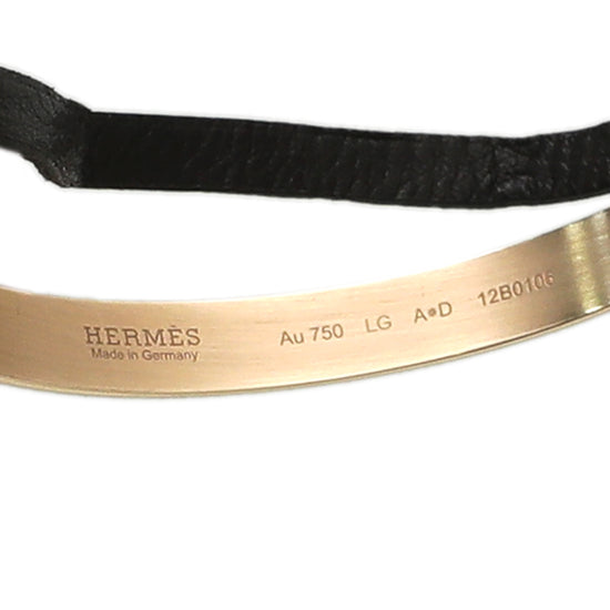 Hermes 18K Yellow Gold & Brown Leather Cartouche Bracelet