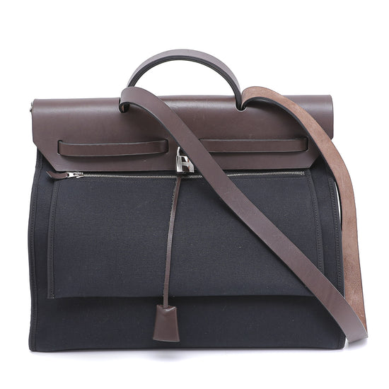 Hermes Etoupe/Ebene Canvas and Leather Herbag Zip 39 Bag Hermes