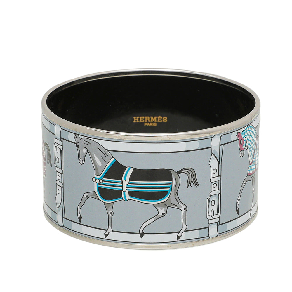 Hermes Multicolor Horse Riding Print Enamel Extra Wide Bracelet-Hermes-THE CLOSET